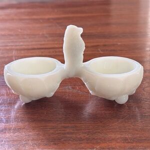 Antique FRENCH VALLERYSTHAL Milk Glass Bird Open Double SALT CELLAR